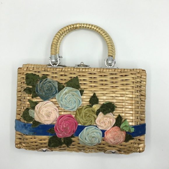 Vintage Handbags - ❌sold❌1950s Simon Box Purse Wicker Velvet Rare